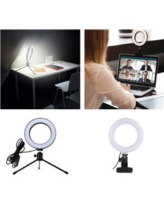 CABLETIME φωτιστικό δαχτυλίδι LED CT-LRL6-PB με μίνι τρίποδα & σφιγκτήρα, βάση smartphone, Φ16cm