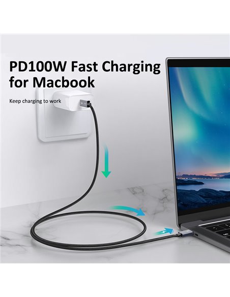 CABLETIME καλώδιο USB-C σε USB-C CT-C160-U31-TB3, 100W, 40Gbps, 4K/60Hz, 0.5m, μαύρο