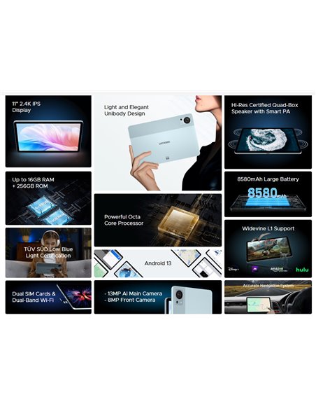 DOOGEE tablet T30S, 11", 6/256GB, 4G, Android 13, 8580mAh, μαύρο