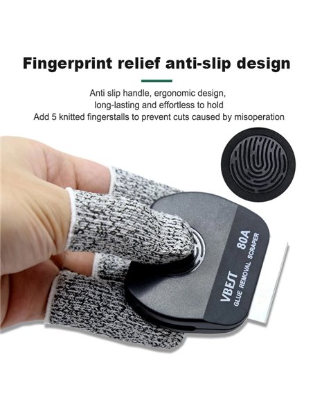 BEST εργαλείο αφαίρεσης κόλλας VBST-80B με 9x λεπίδες & 5x finger sleeves, για επισκευές κινητών