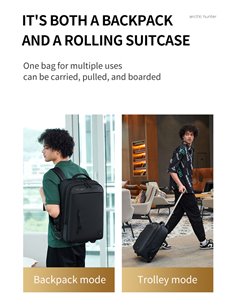 ARCTIC HUNTER τσάντα ταξιδίου LG00657-1 με θήκη laptop 15.6", τροχήλατη, 27L, μαύρη