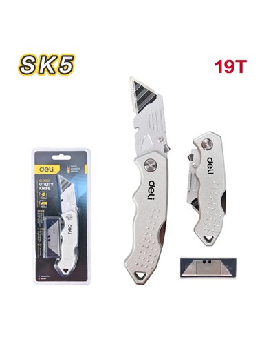 DELI κοπίδι DL008Z με ανταλλακτικές λεπίδες, μεταλλικό, 19mm, γκρι