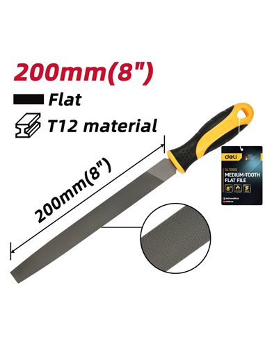 DELI λίμα πλατιά DL75108 με αντιολισθητική λαβή, μετάλλου, 200mm