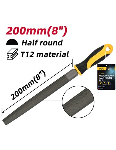 DELI λίμα ημιστρόγγυλη DL76108 με αντιολισθητική λαβή, μετάλλου, 200mm