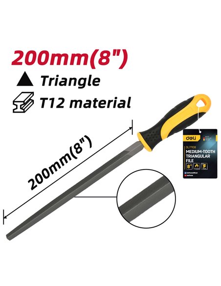 DELI λίμα τριγωνική DL77108 με αντιολισθητική λαβή, μετάλλου, 200mm