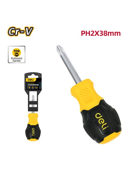 DELI κατσαβίδι σταυρωτό DL636038N με αντιολισθητική λαβή, μαγνητικό, PH2x38mm