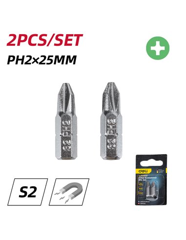 DELI σετ μύτες κατσαβιδιού DL251002, μαγνητικές, PH2x25mm, 2τμχ