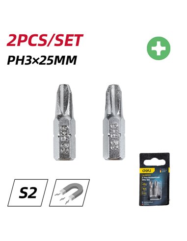 DELI σετ μύτες κατσαβιδιού DL251003, μαγνητικές, PH3x25mm, 2τμχ