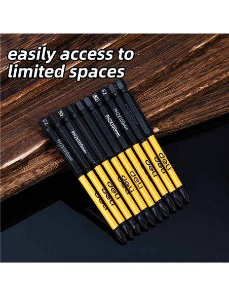 DELI σετ μύτες κατσαβιδιού DL251100 για δραπανοκατσάβιδο, σταυρωτές, PH2x100mm, 10τμχ