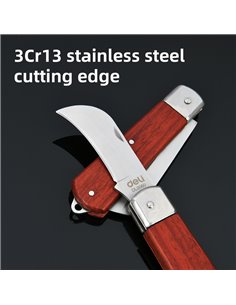 DELI σουγιάς DL0060 με ξύλινη λαβή, πτυσσόμενος, 200mm, καφέ