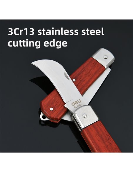 DELI σουγιάς DL0060 με ξύλινη λαβή, πτυσσόμενος, 200mm, καφέ