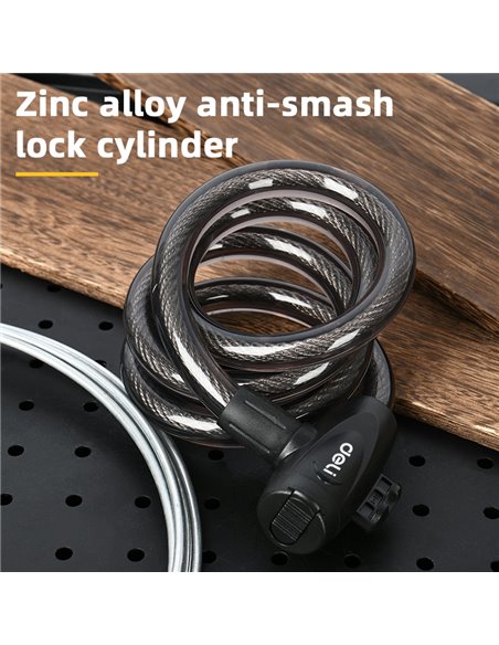 DELI κλειδαριά ποδηλάτου με κλειδί DL508062, Φ12mm, 1m, μαύρη