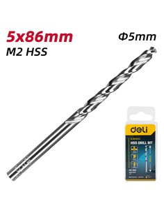 DELI σετ τρυπάνια DL16050G για μέταλλο, M2 HSS, 5x86mm, κυλινδρικό, 10τμχ