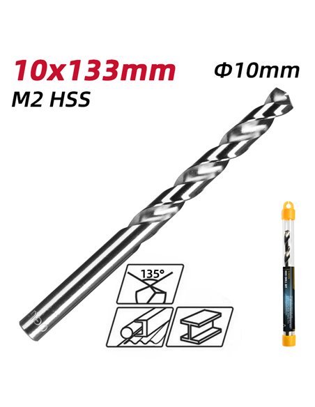 DELI τρυπάνι DL16100G για μέταλλο, M2 HSS, 10x133mm, κυλινδρικό