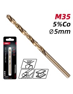 DELI τρυπάνι DH-MHZ050-E2 για μέταλλο, M35 HSS 5% κοβαλτίου, DIN 388, 5x86mm, κυλινδρικό