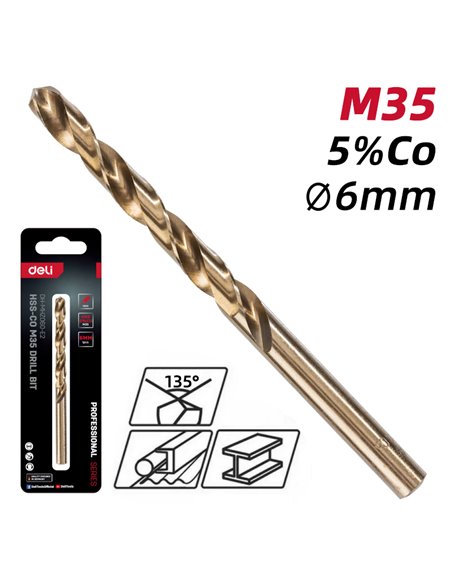 DELI τρυπάνι DH-MHZ060-E2 για μέταλλο, M35 HSS 5% κοβαλτίου, DIN 388, 6x93mm, κυλινδρικό
