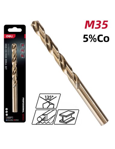 DELI τρυπάνι DH-MHZ100-E2 για μέταλλο, M35 HSS 5% κοβαλτίου, DIN 388, 10x133mm, κυλινδρικό