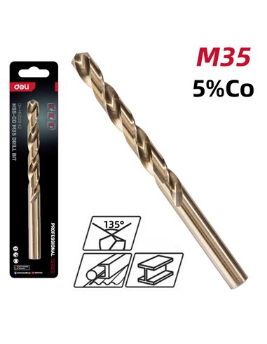 DELI τρυπάνι DH-MHZ120-E2 για μέταλλο, M35 HSS 5% κοβαλτίου, DIN 388, 12x151mm, κυλινδρικό