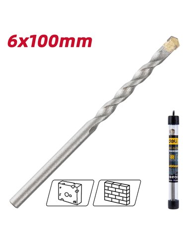 DELI τρυπάνι DH-JGZ060-E1 για τοίχο, 40Cr YG6, 6x100mm, κυλινδρικό