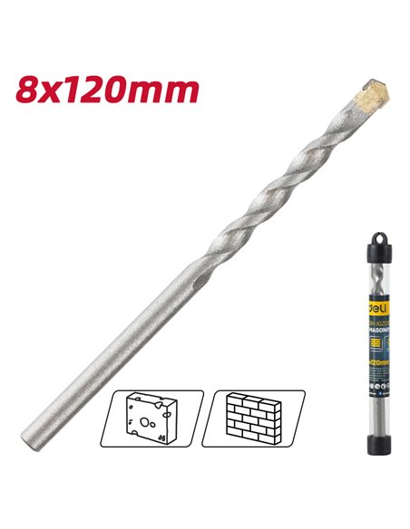 DELI τρυπάνι DH-JGZ080-E1 για τοίχο, 40Cr YG6, 8x120mm, κυλινδρικό
