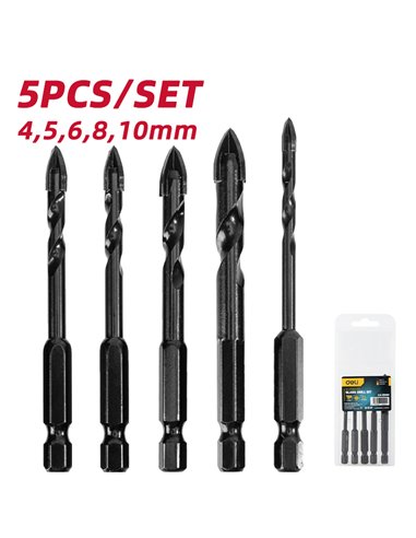 DELI σετ τρυπάνια DH-CZZ005-ED2 για γυαλί, 40Cr YG6X, 4/5/6/8/10mm, εξάγωνο, 5τμχ