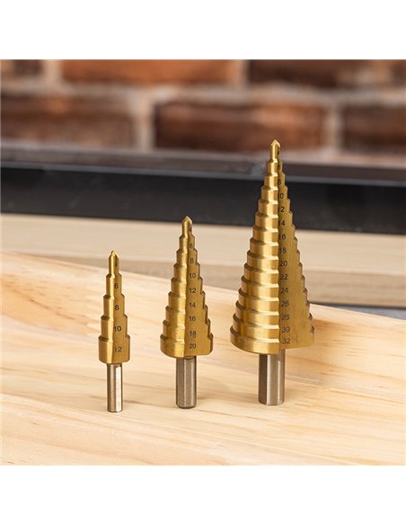 DELI σετ κωνικά τρυπάνια DH-JTZ0003-ED1 για μέταλλο, HSS 4241, 4-12/4-20/4-32mm, κυλινδρικό, 3τμχ