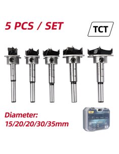 DELI σετ τρυπάνια μεντεσέ DH-MKK005-ED1 για ξύλο/πλαστικό, TCT λεπίδα, 15-35mm, 5τμχ