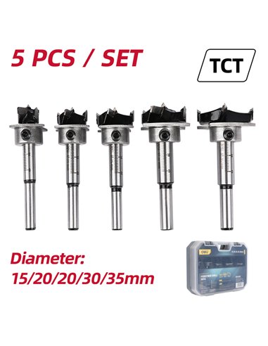 DELI σετ τρυπάνια μεντεσέ DH-MKK005-ED1 για ξύλο/πλαστικό, TCT λεπίδα, 15-35mm, 5τμχ