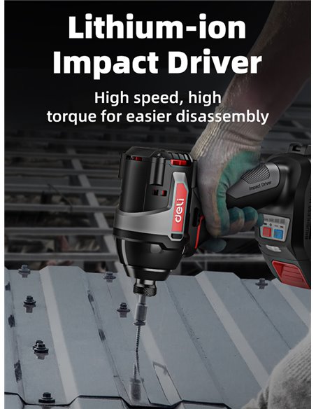 DELI παλμικό κατσαβίδι μπαταρίας DE-QZ20-1D2, Brushless, 20V, 2x 2Ah, 200N.m