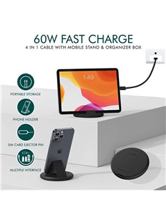 POWERTECH all in one κιτ φόρτισης με καλώδιο & αντάπτορες CAB-U161, 60W, 30cm, μαύρο