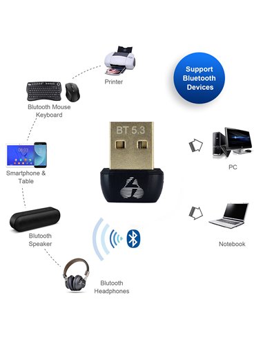 POWERTECH USB Bluetooth 5.3 αντάπτορας PT-1451 με εμβέλεια έως 20m