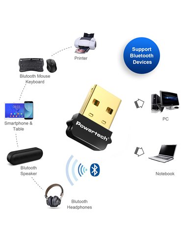 POWERTECH USB Bluetooth 5.1 αντάπτορας PT-1452 με εμβέλεια έως 20m