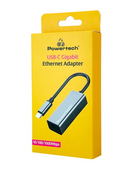 POWERTECH αντάπτορας δικτύου PT-1455, USB-C, 1000Mbps Ethernet, γκρι