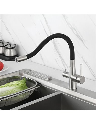 BRUNO μπαταρία πάγκου κουζίνας BRN-0239, τρίοδη, αναμεικτική, μαύρη/ασημί