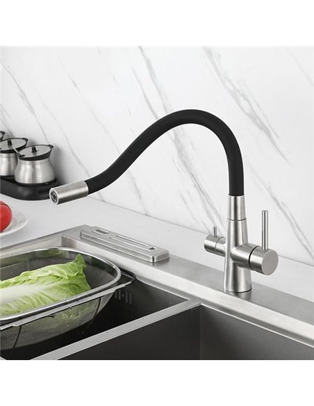 BRUNO μπαταρία πάγκου κουζίνας BRN-0239, τρίοδη, αναμεικτική, μαύρη/ασημί