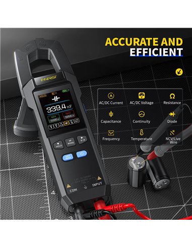 FNIRSI ψηφιακή αμπεροτσιμπίδα/πολύμετρο DMC-100, 600A AC/DC, NCV, True RMS, επαναφορτιζόμενη