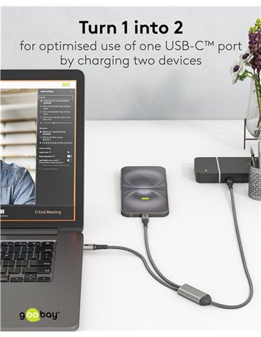 GOOBAY καλώδιο USB-C σε 2x USB-C 75739, 60W, 480Mbps, 1.5m, γκρι