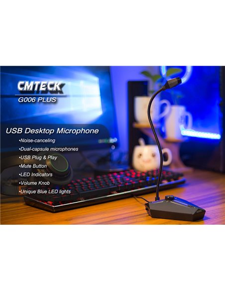 CMTECK επιτραπέζιο μικρόφωνο G006Plus με εύκαμπτο βραχίονα, omnidirectional, USB, μαύρο