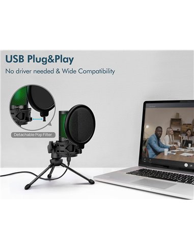 CMTECK επιτραπέζιο μικρόφωνο XM550 με pop φίλτρο, καρδιοειδές, USB, μαύρο