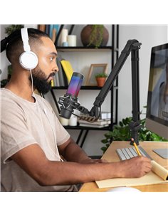 PRIZMORA βάση γραφείου για μικρόφωνο/smartphone AS26 με βραχίονα 2 σημείων, μαύρη