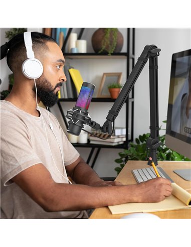 PRIZMORA βάση γραφείου για μικρόφωνο/smartphone AS26 με βραχίονα 2 σημείων, μαύρη