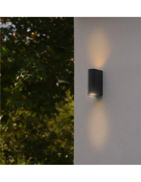 POWERTECH φωτιστικό τοίχου HLL-0188 για 2x GU10 λάμπες, μεταλλικό, IP65, μαύρο