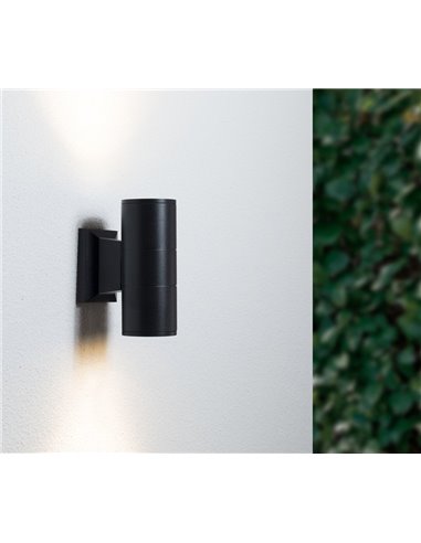 POWERTECH φωτιστικό τοίχου HLL-0190 για 2x GU10 λάμπες, μεταλλικό, IP65, μαύρο