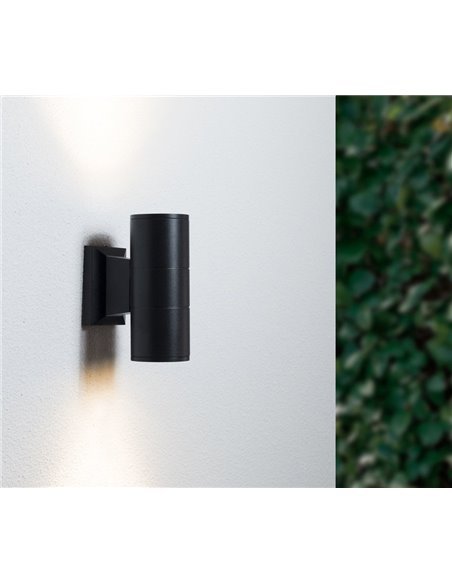 POWERTECH φωτιστικό τοίχου HLL-0190 για 2x GU10 λάμπες, μεταλλικό, IP65, μαύρο