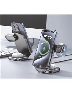 POWERTECH ασύρματος φορτιστής PT-1491, 3 σε 1, Qi2, 15W, μαύρος