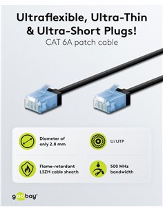 GOOBAY καλώδιο δικτύου 74239, CAT 6A U/UTP, ultra slim, copper, 500MHz, 5m, μαύρο
