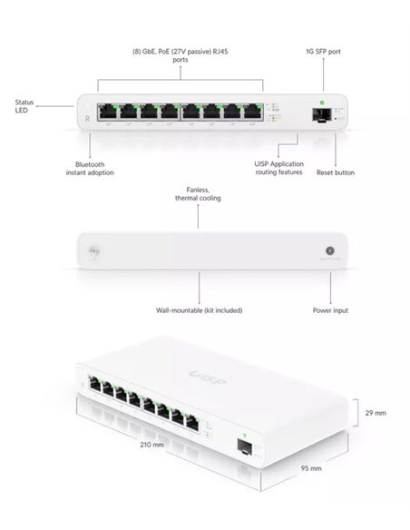 UBIQUITI router UISP-R, 8x Gigabit Ethernet Θύρες, 1000Mbps, PoE 30W