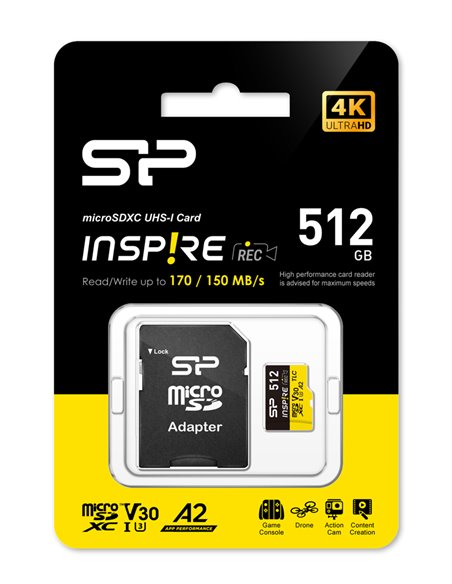 SILICON POWER κάρτα μνήμης microSDXC Inspire, 512GB, UHS-I U3 A1 V30