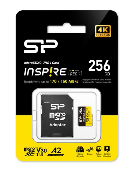 SILICON POWER κάρτα μνήμης microSDXC Inspire, 256GB, UHS-I U3 A1 V30
