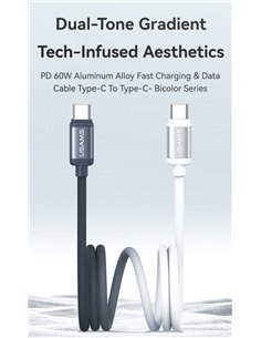 USAMS καλώδιο USB-C SJ756, 60W, 480Mbps, 1.2m, μαύρο/λευκό